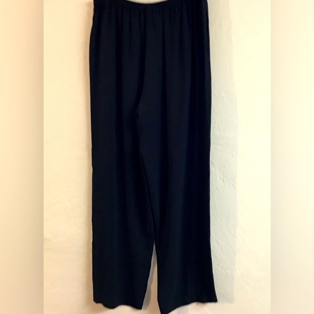 Eileen Fisher Wide Leg Lightweight Pull On Pants Medium Black Office Business